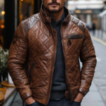 Real Leather Jacket Men's ,Classic Biker Jacket ,Brown Leather Jacket, Genuine Leather Jacket, Sheepskin