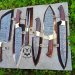 Hand Forged Damascus Chef Set | Damacus Knife Set {Kitchen Knives-5Pcs} Chef Knife | ANNIVERSARY Gift | CHRISTMAS Gift | THANKSGIVING Gift